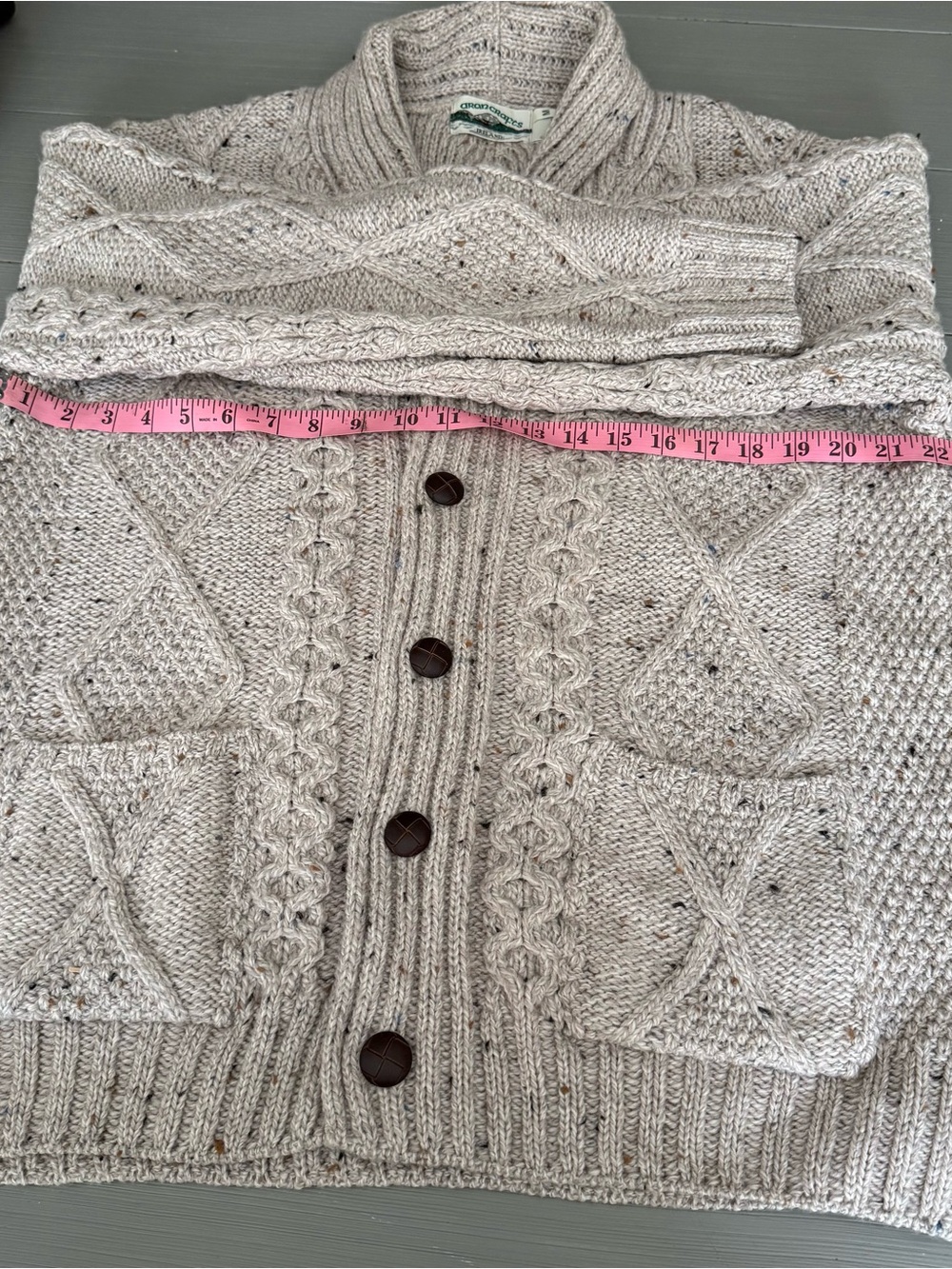 Aran Crafts Chunky Cable Knit Shawl Collar
Cardigan - Oatmeal